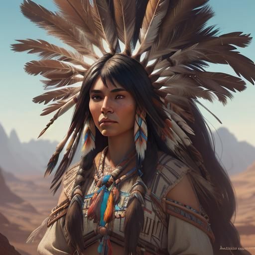 Detailed Matte Painting of Native American Woman