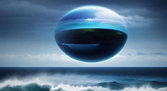 Ethereal Eye Levitating Above Dark Ocean