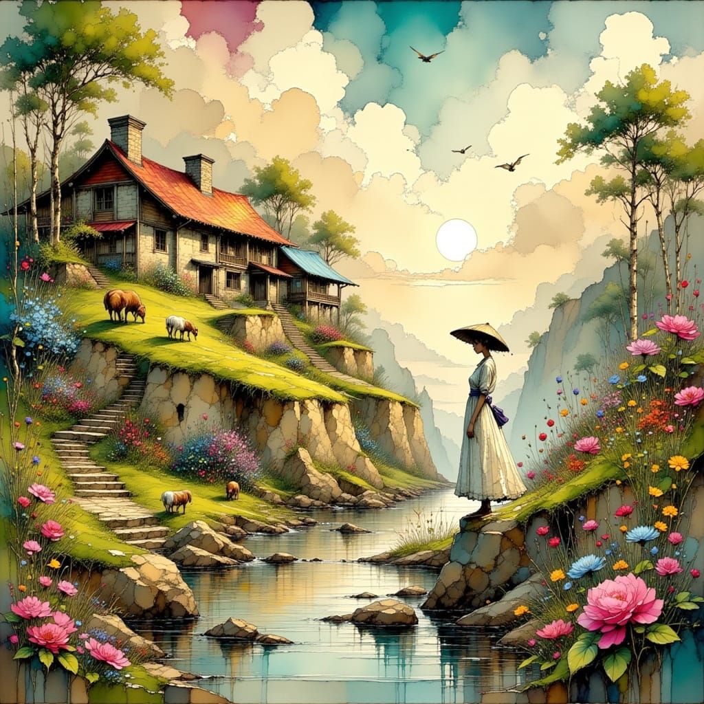 Idyllic Rural Scene in Okamoto Style