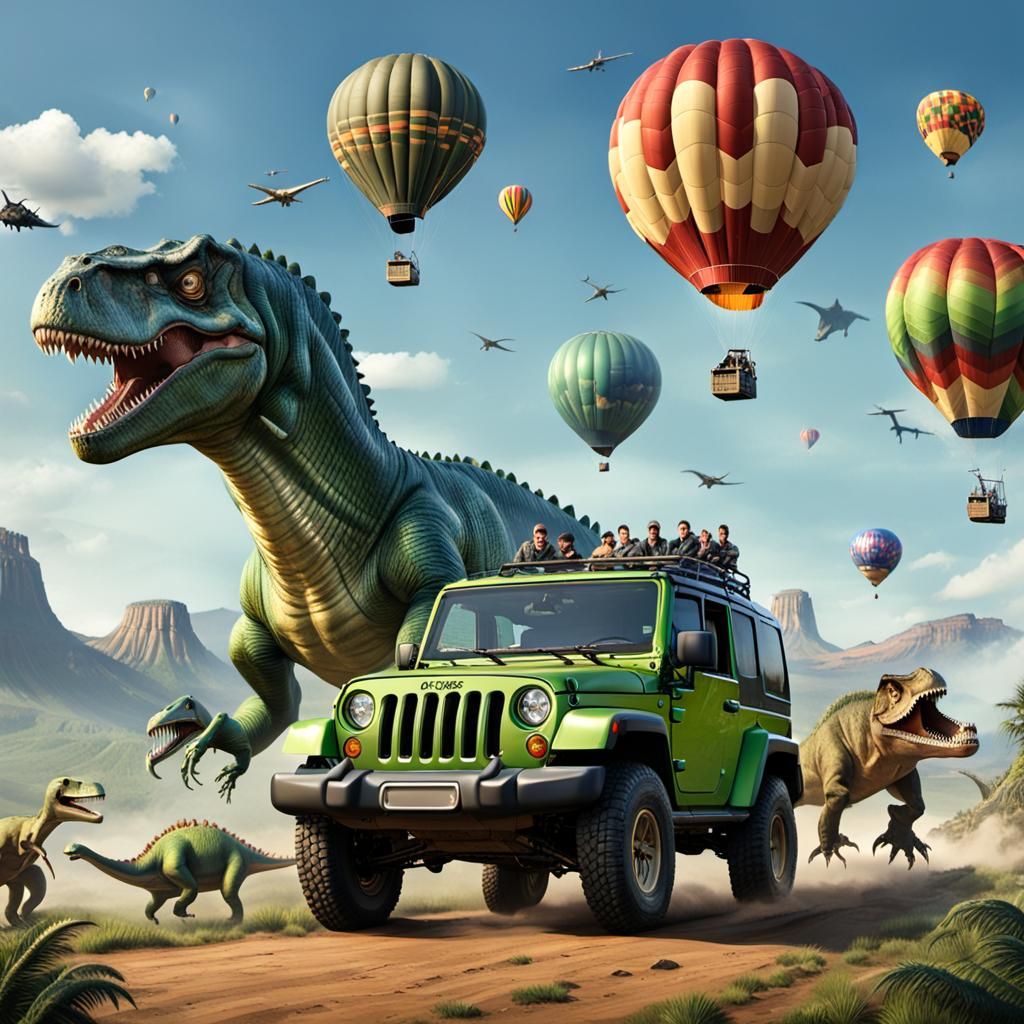 Hot Air Balloons Over a Dinosaur Landscape