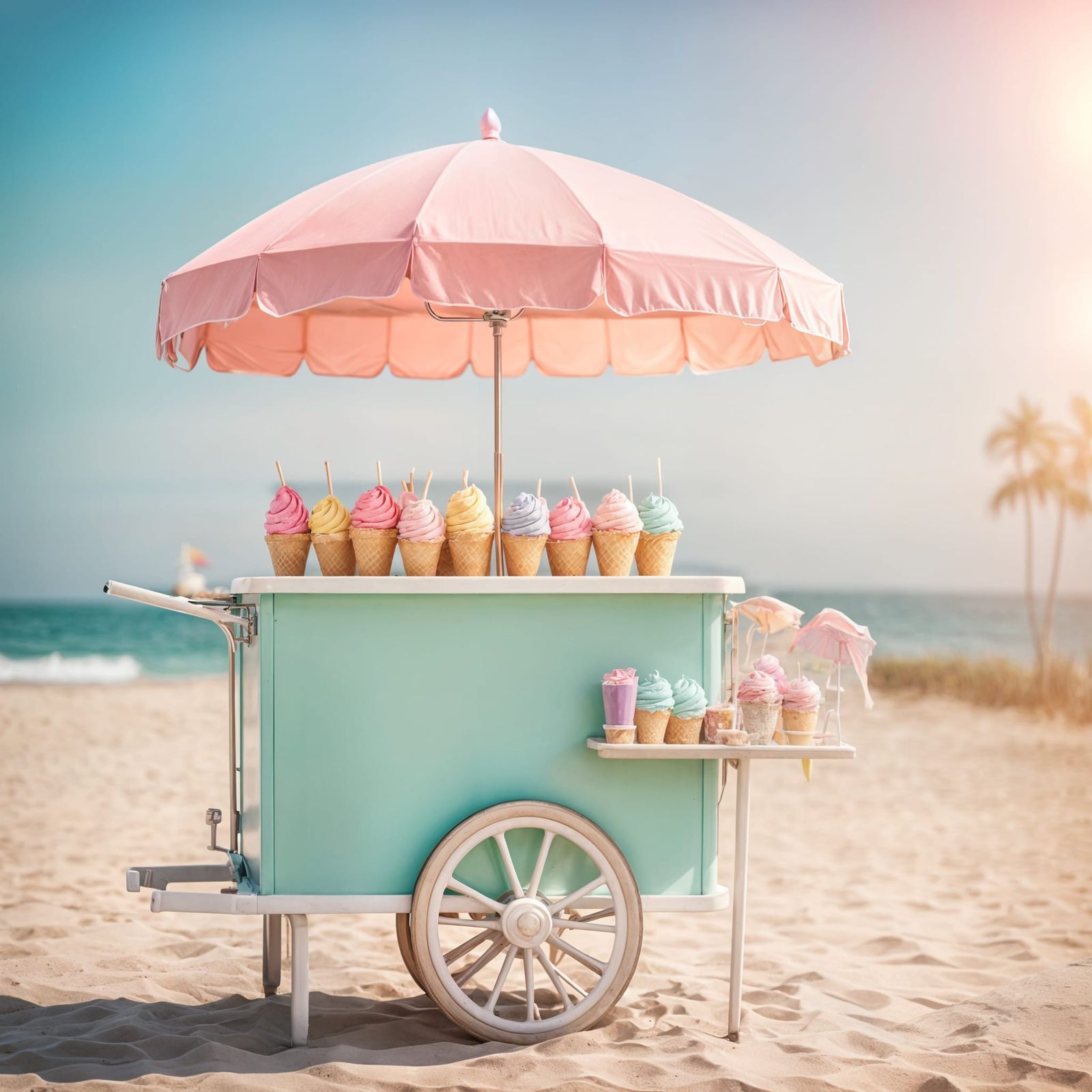 Pastel Ice Cream Cart on Dreamy Beach