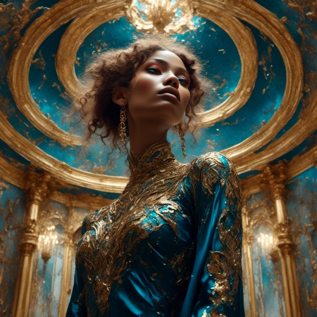 Woman in Ornate Room with Aurora Makeup