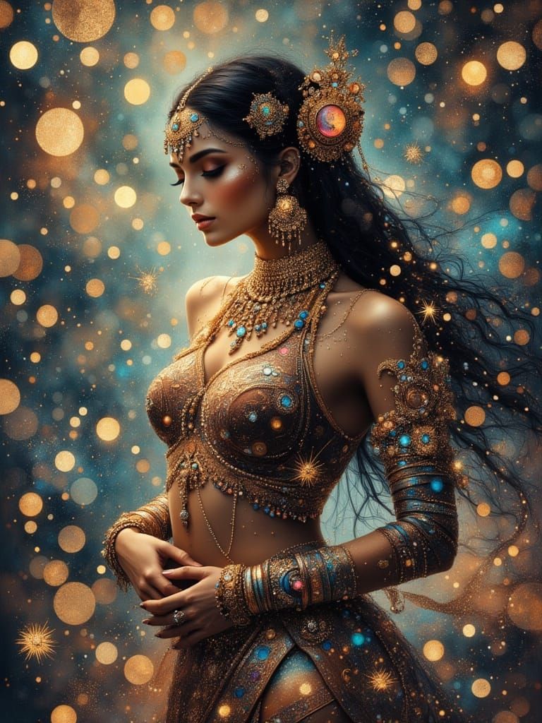 Bollywood Dancer in Elaborate Attire, Digital Painting