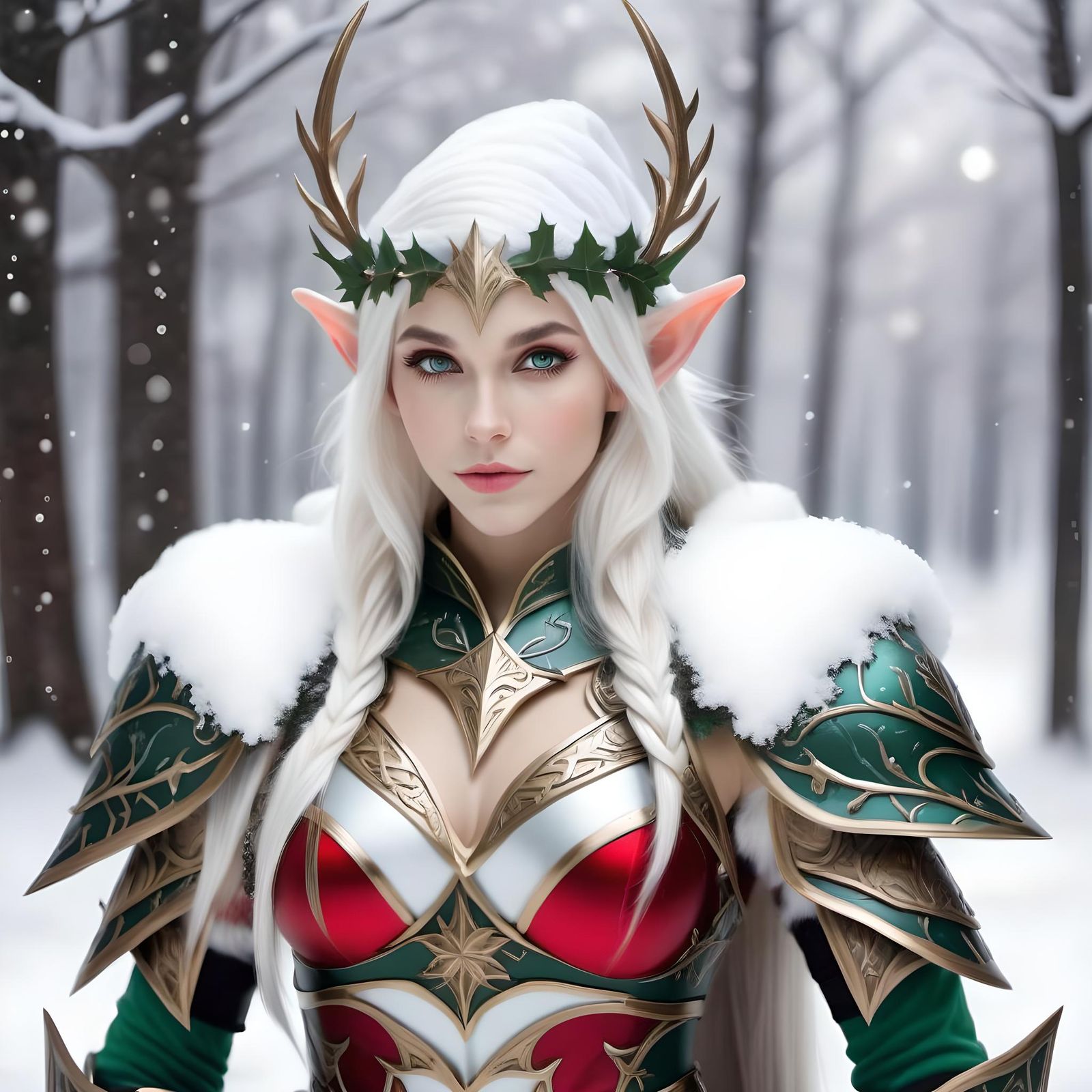 Snow Elf Warrior in Christmas Armor