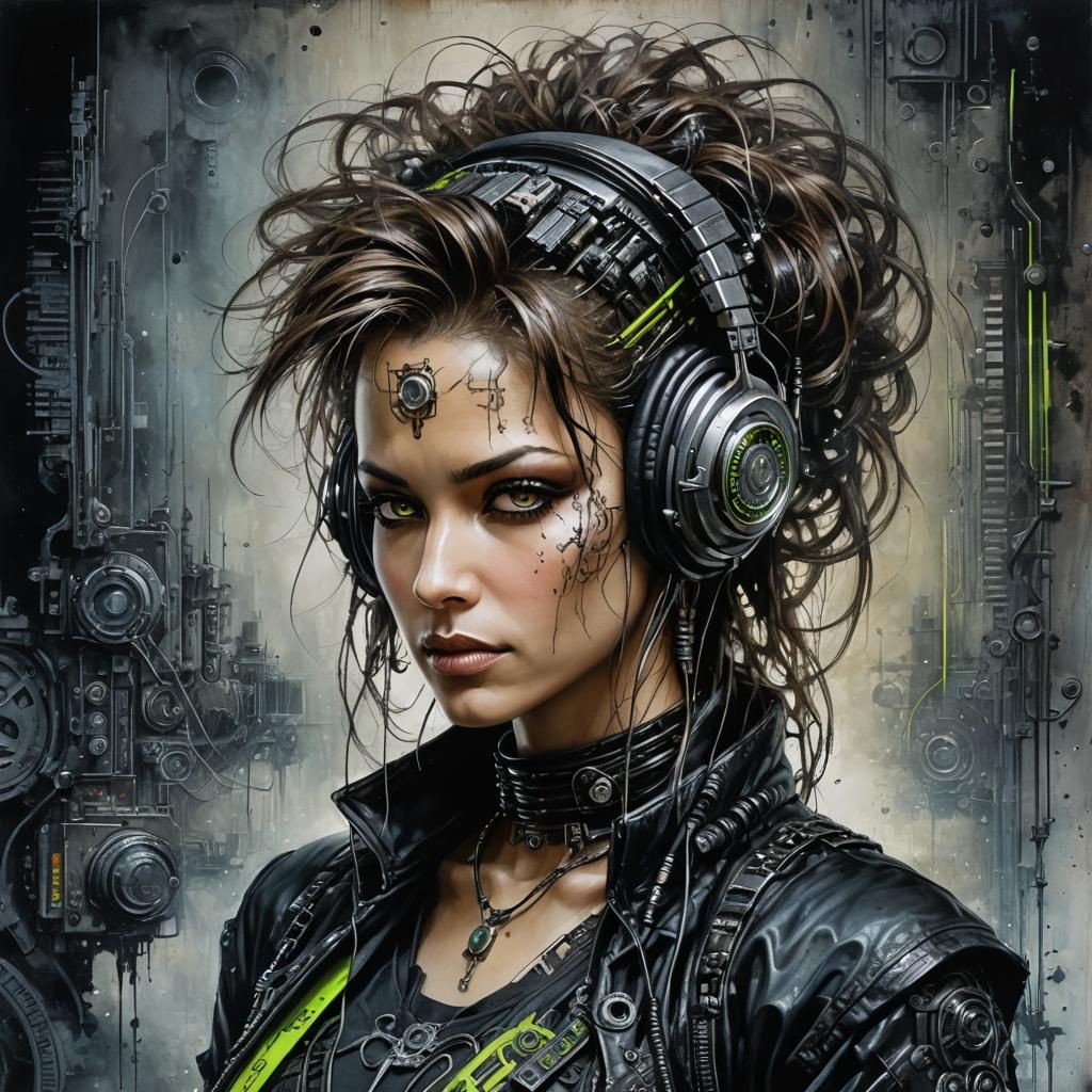 Cyberpunk DJ Portrait in Neon Mixed Media