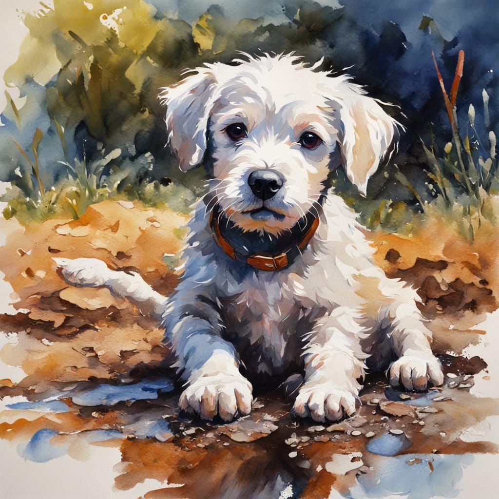 Joyful Puppy in Vibrant Impressionist Masterpiece