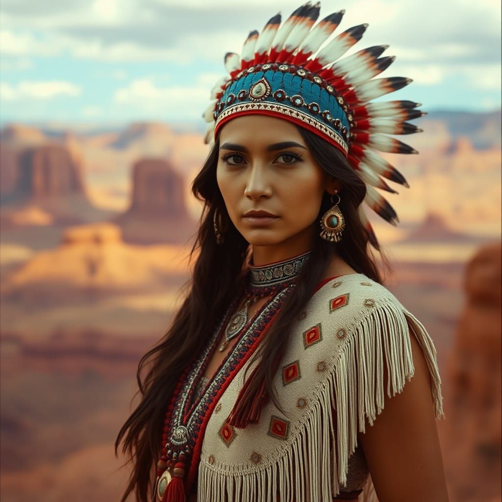 American Native Woman in Western Landscape
