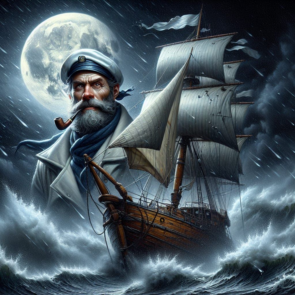 Sailor on Stormy Sea: Detailed Matte Painting