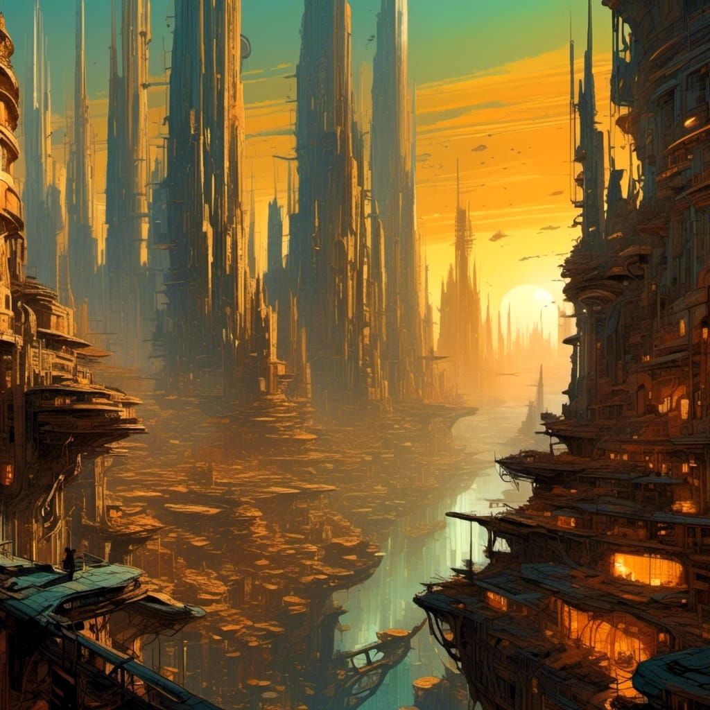 Surreal Oil Painting of a Decadent Megacity