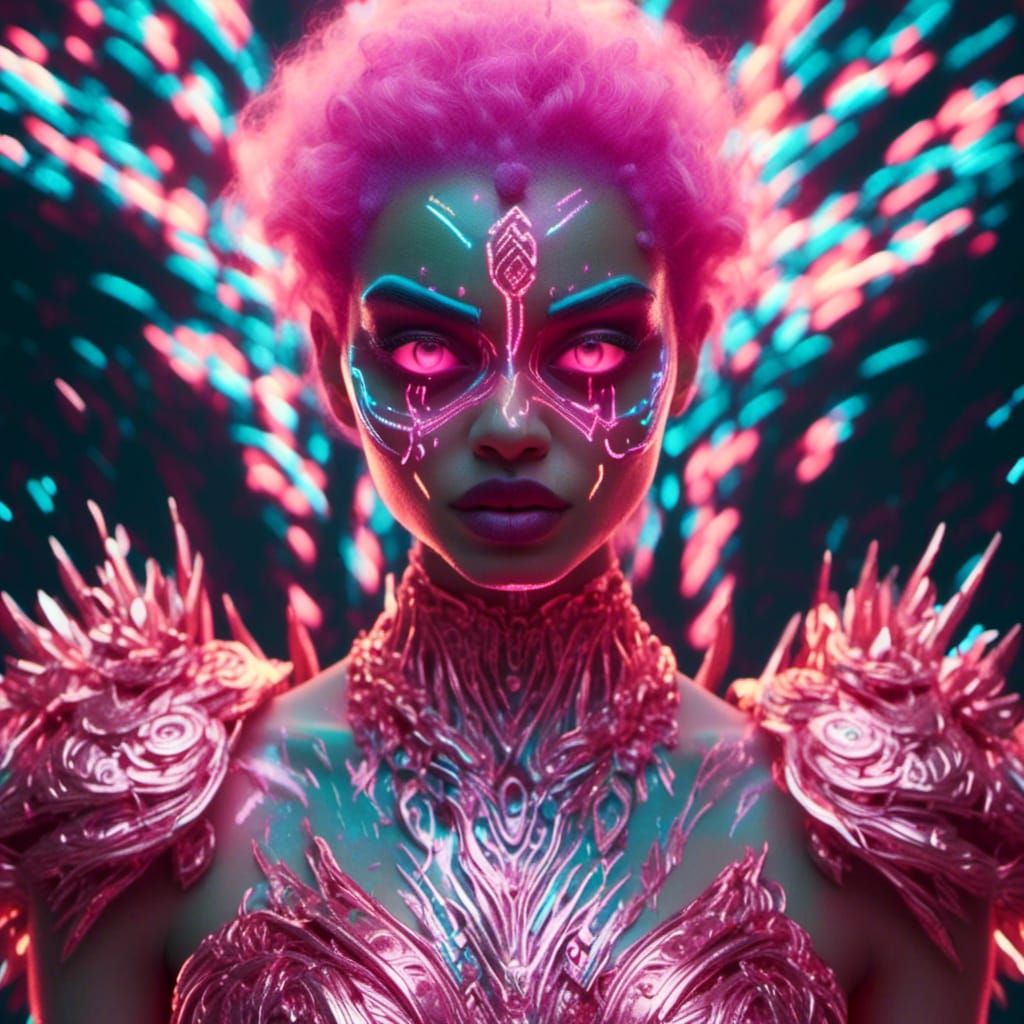 Colorful Holographic Portrait of an Angry Woman
