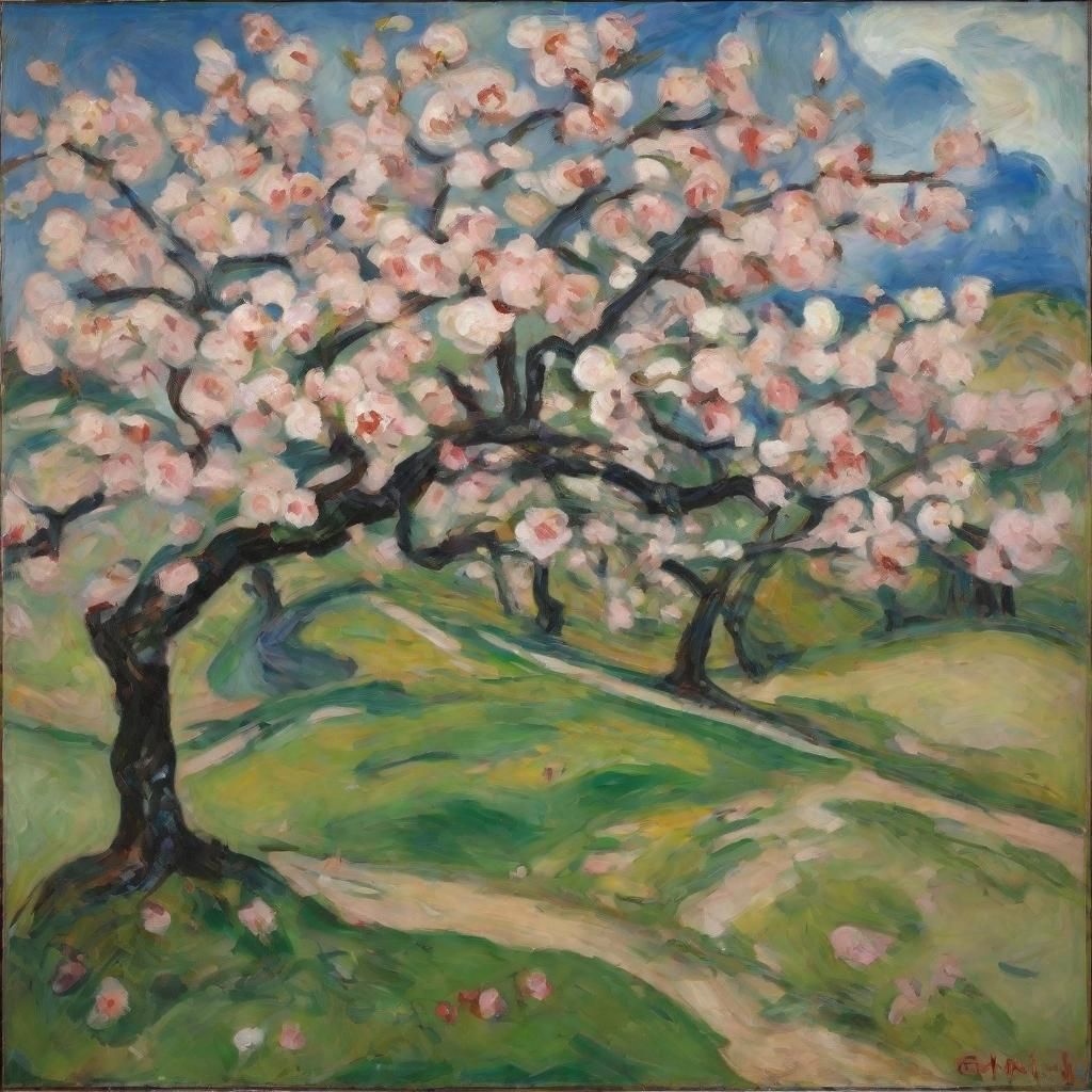 Cherry Blossoms on Battlefield: Expressionist Style