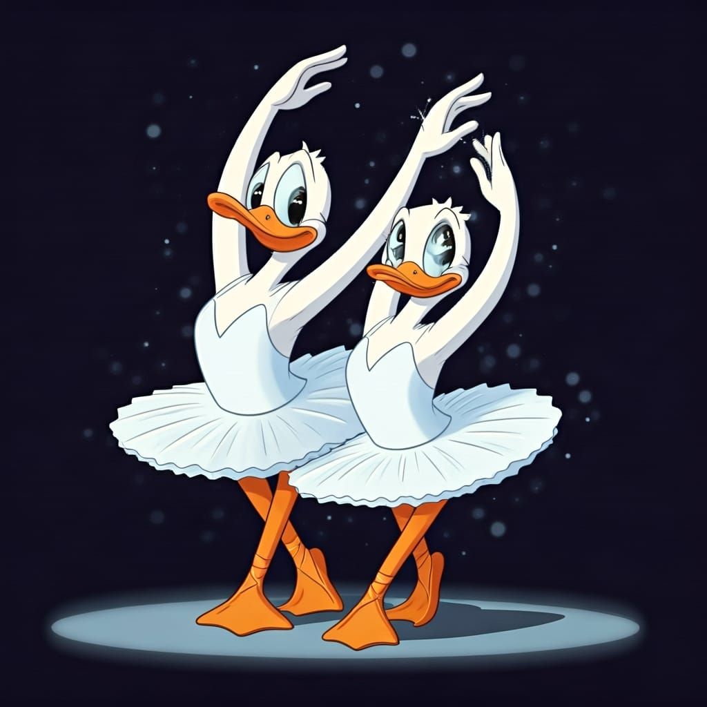 Cartoon Ducks Ballet: Swan Lake in Animated Style