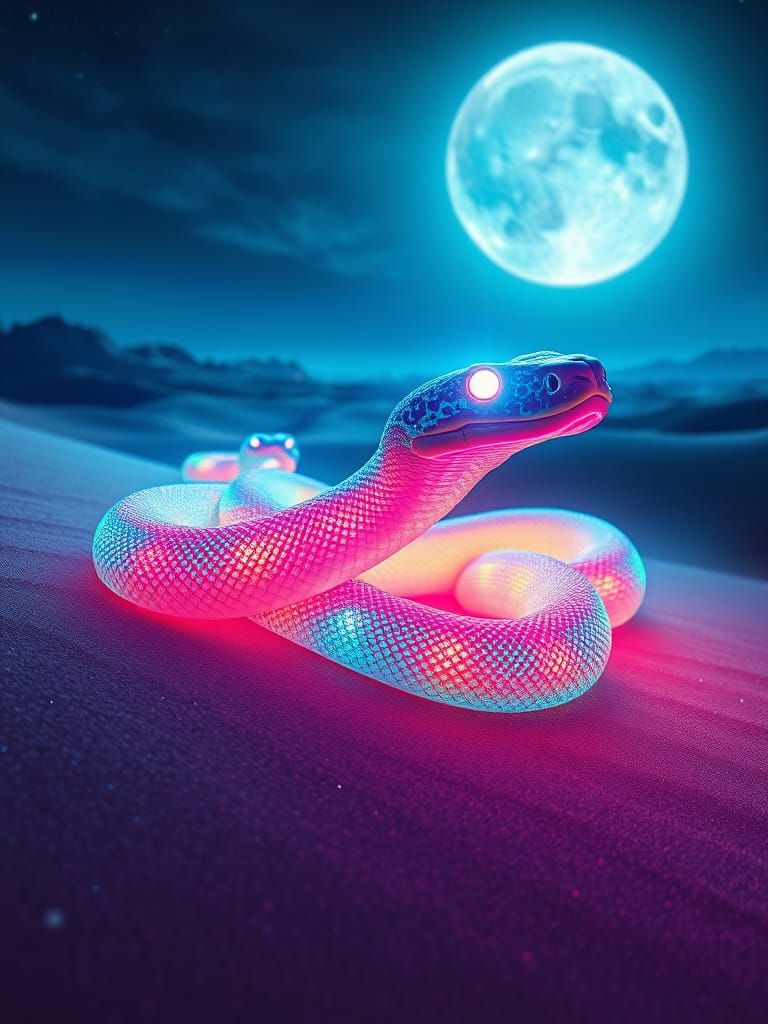 Glowing Serpent Slithers Through Neon Desert