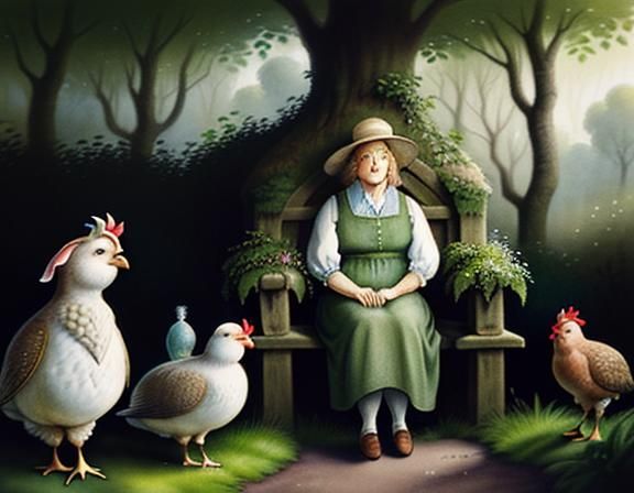 Hobbit in Garden: Watercolor, Pastel, Sepia Illustration