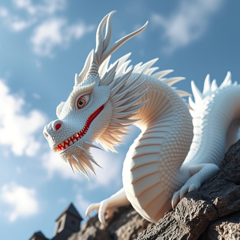 Majestic White Dragon Soaring