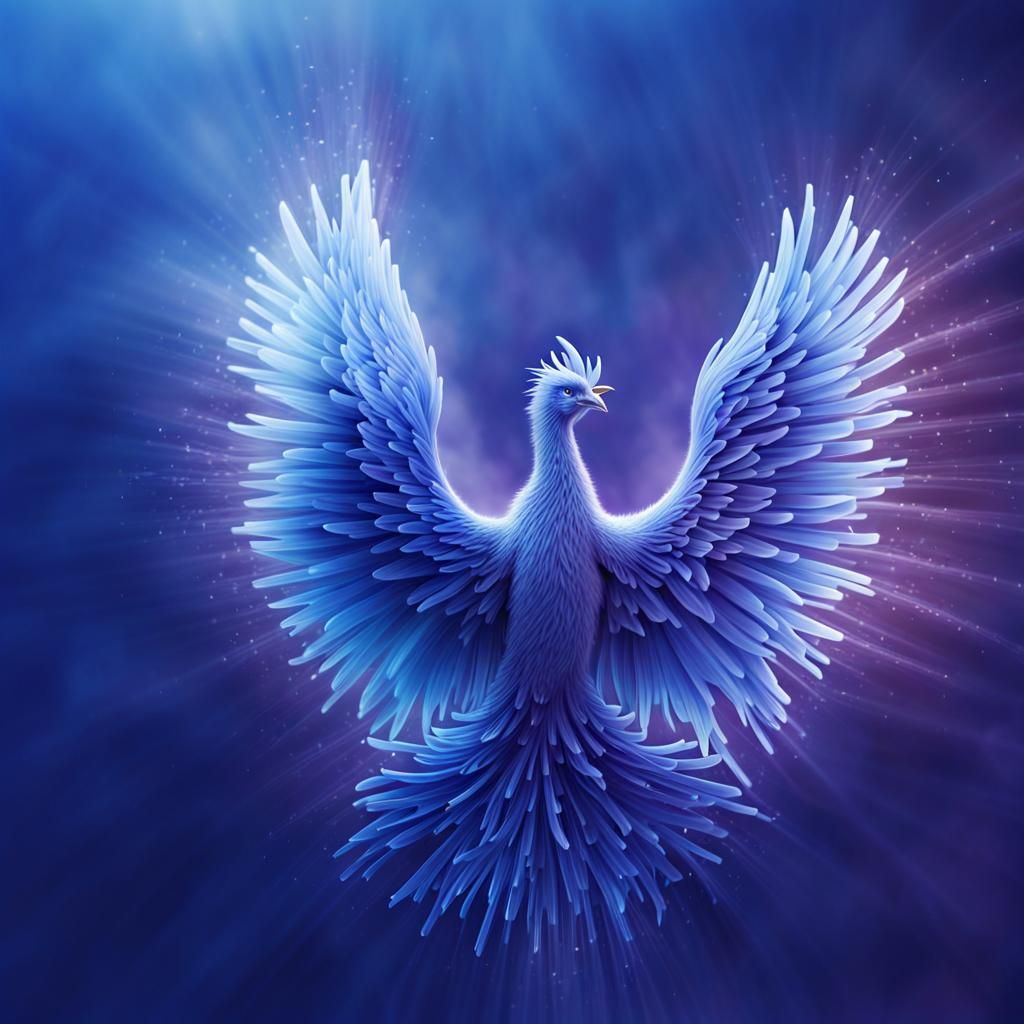 Luminous Blue Phoenix Optical Fiber Art