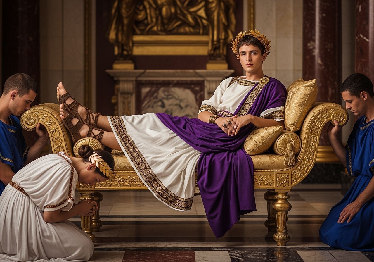 Opulent Roman Emperor Lounging in Royal Palace