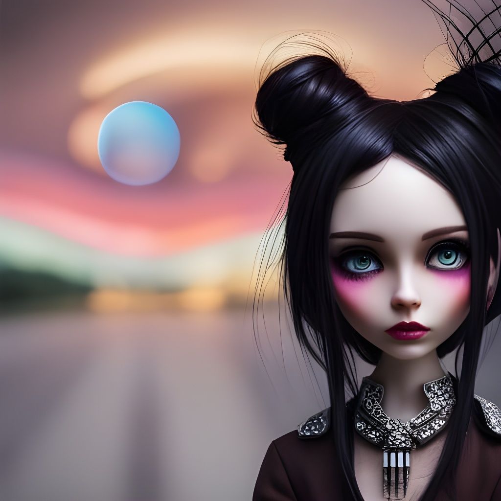 Cute Gothic Punk Blythe Doll in Art Brut Style