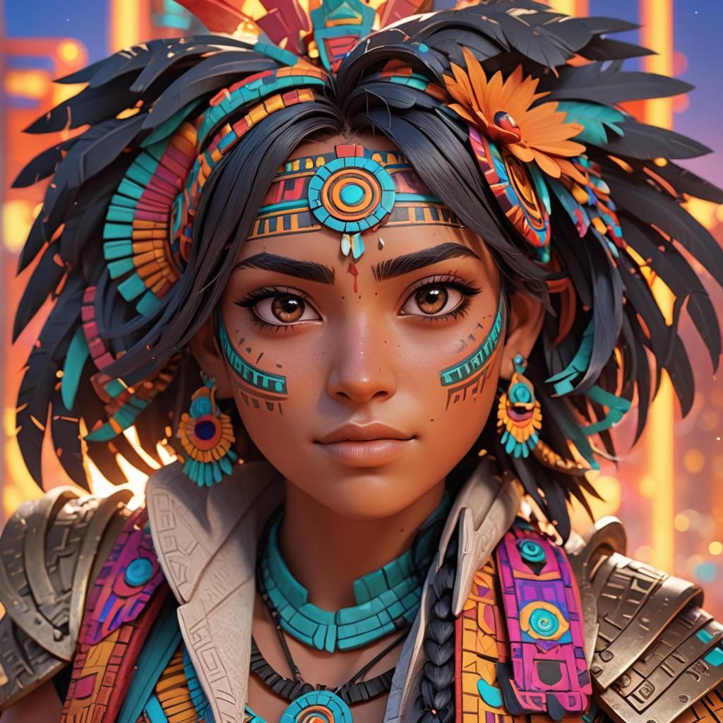 Aztec Anime Manga Girl in 3D Digital Art