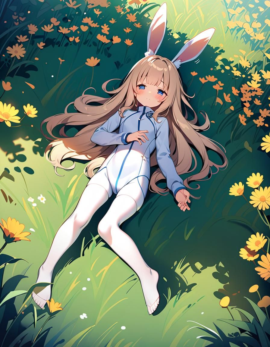 Girl with Rabbit Ears in Meadow
