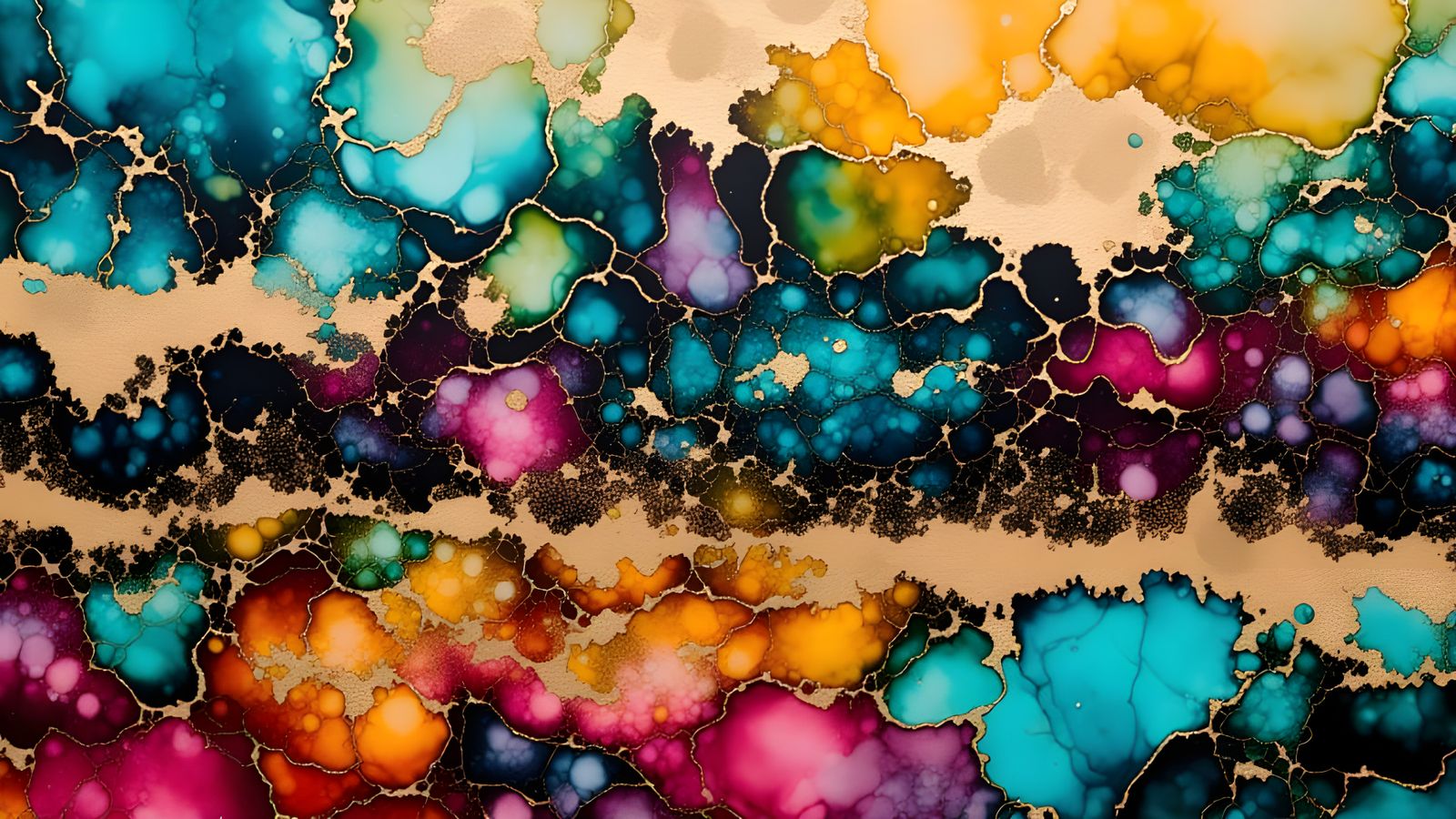 Vibrant Alcohol Ink Abstract with Marbling Patterns