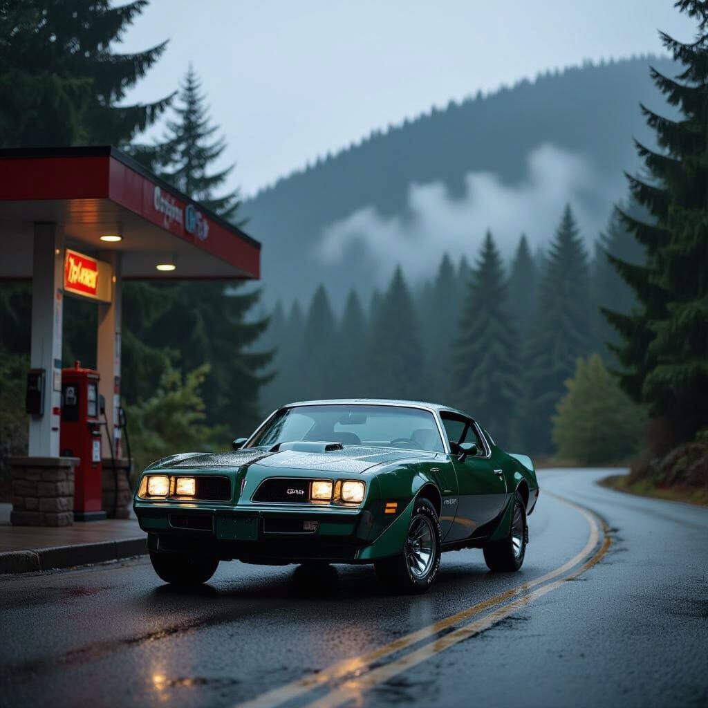 1978 Green Trans Am on Pacific Northwest Coast