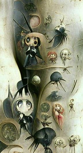 Victorian Goth Cartoon with Spiders and Skulls