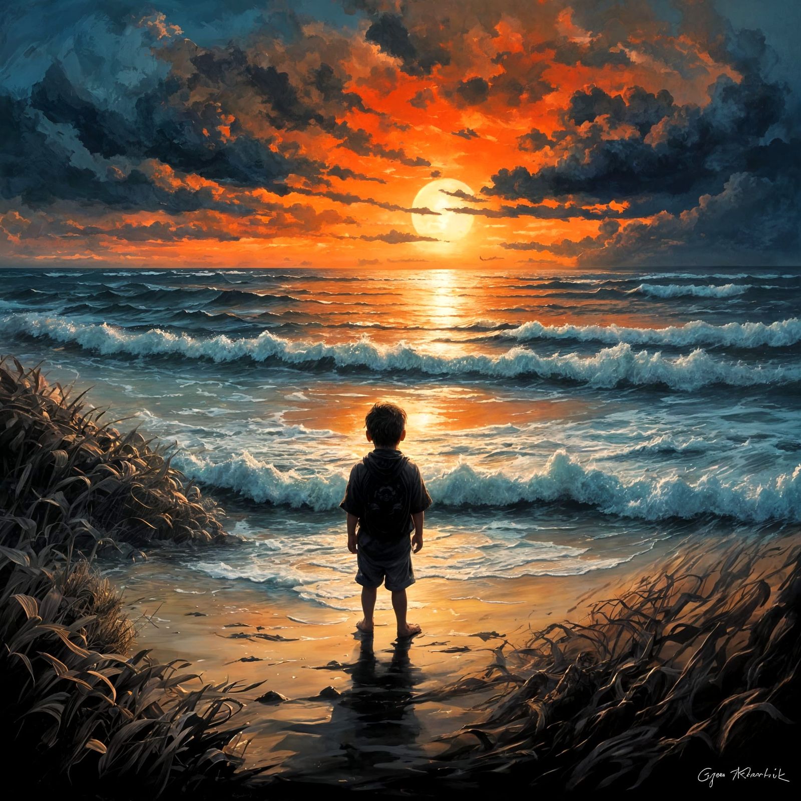 Child's Spirit Above Ocean at Sunset