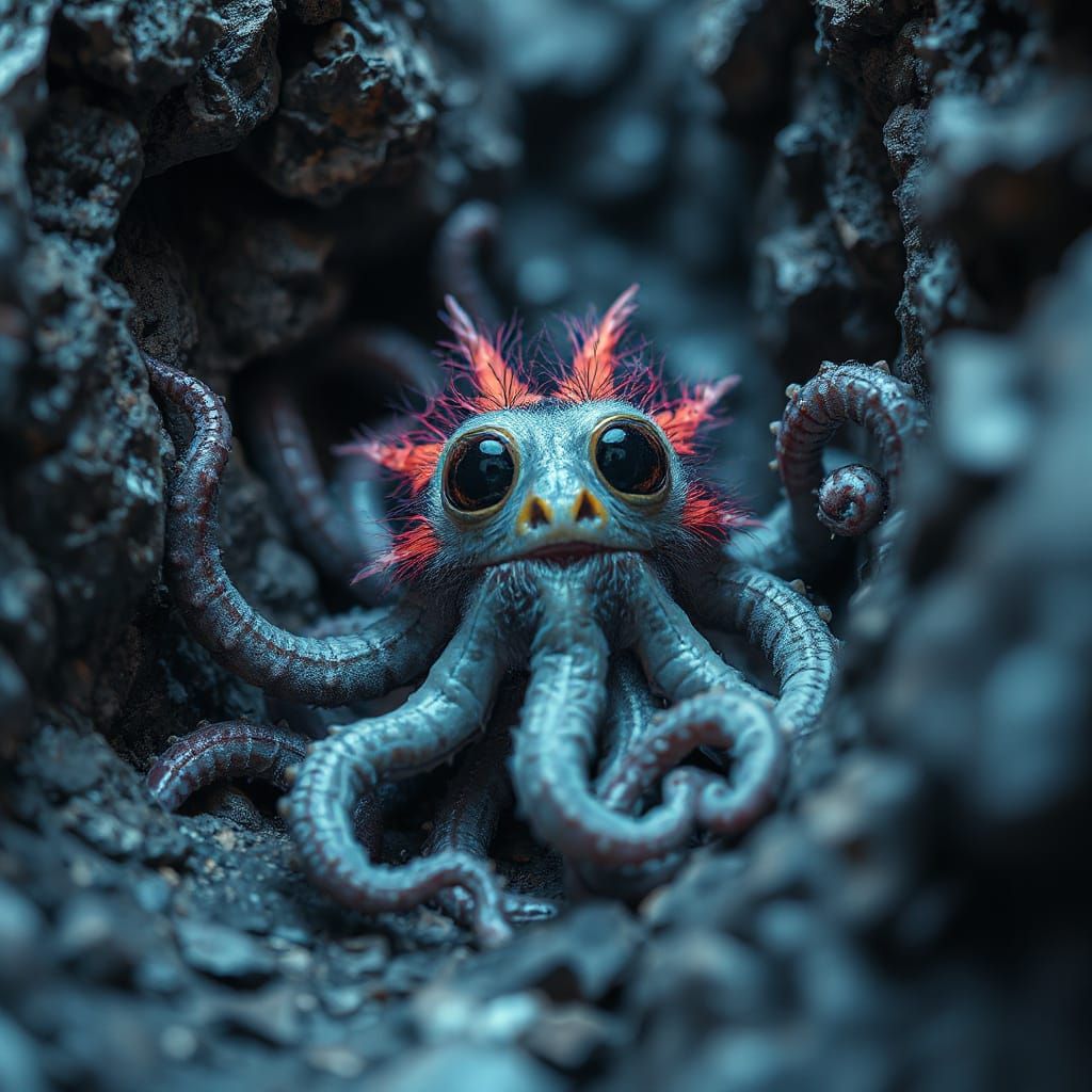 Neon Striped Furry Creature with Tentacles