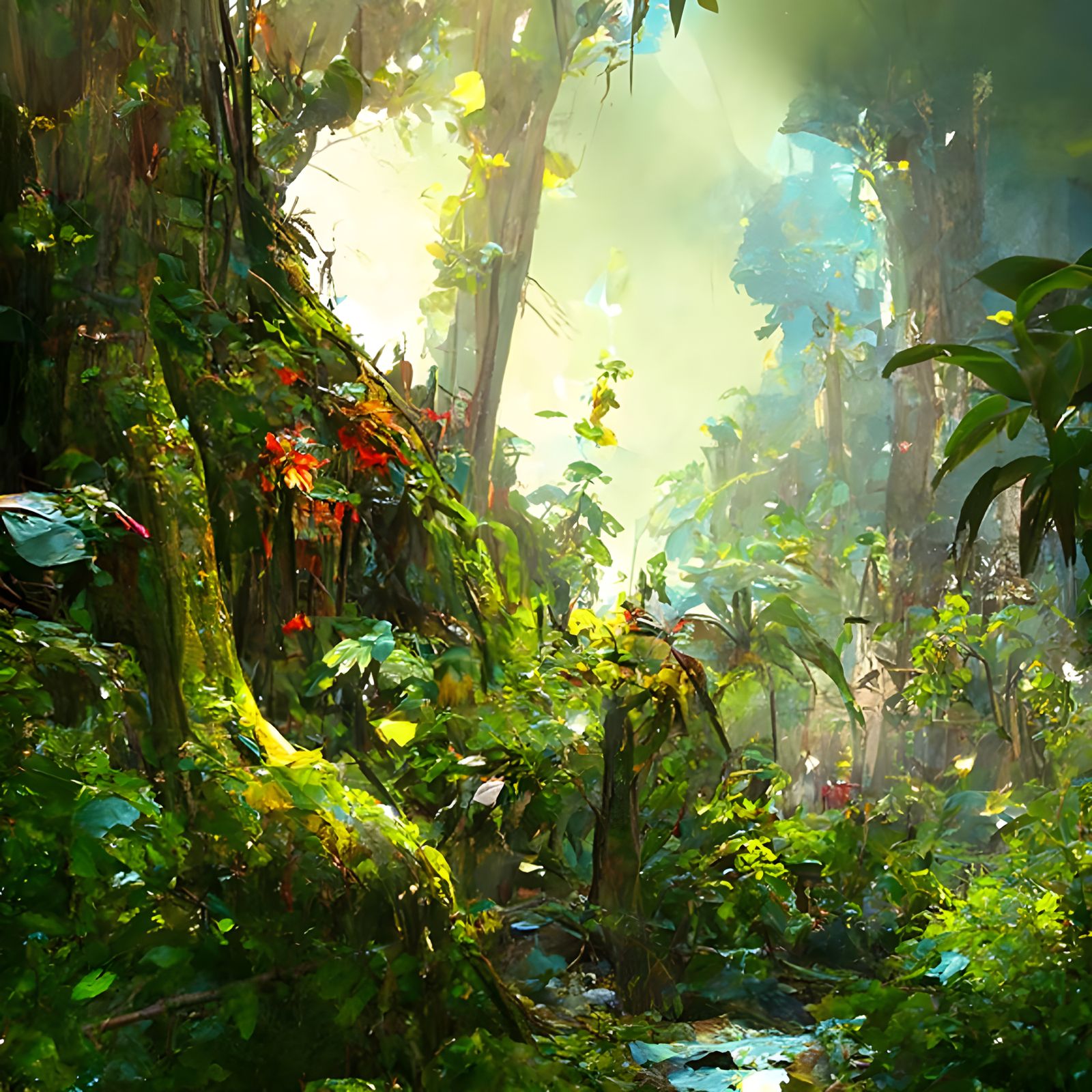 Lush Rainforest Scenery in Maximalist Photoillustration
