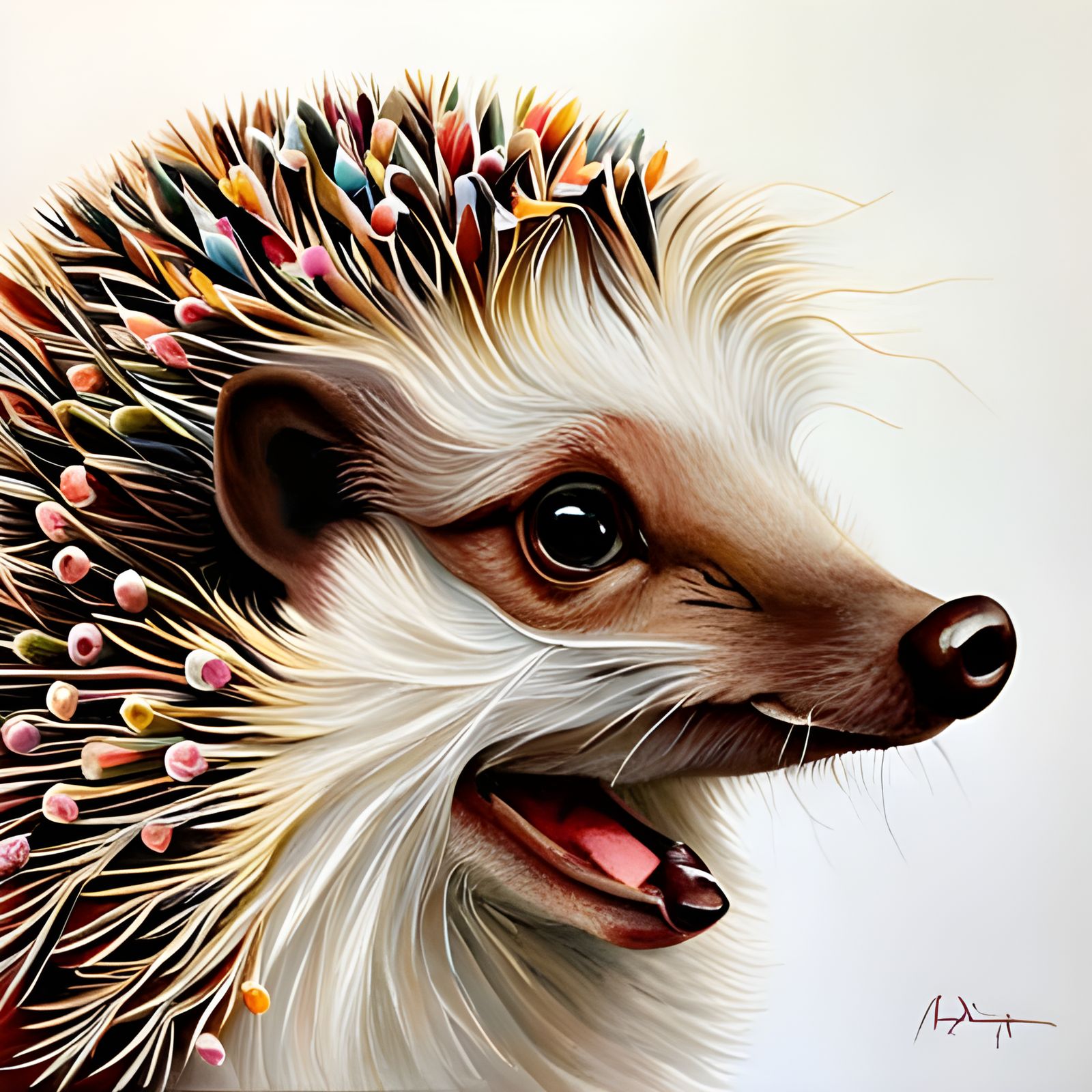 Acrylic Hedgehog Painting on White Background