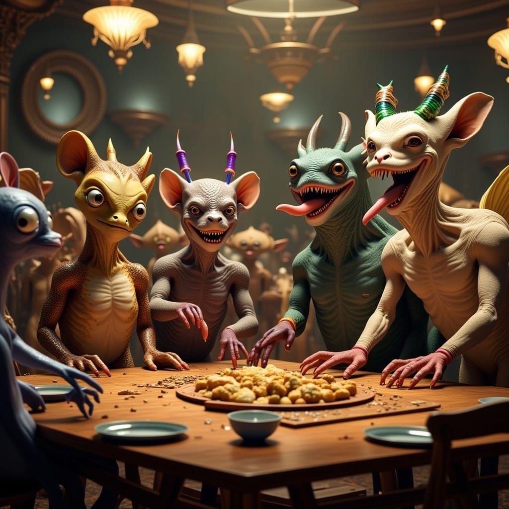 Cute Creepy Creatures Gathered for a Sci-Fi Feast