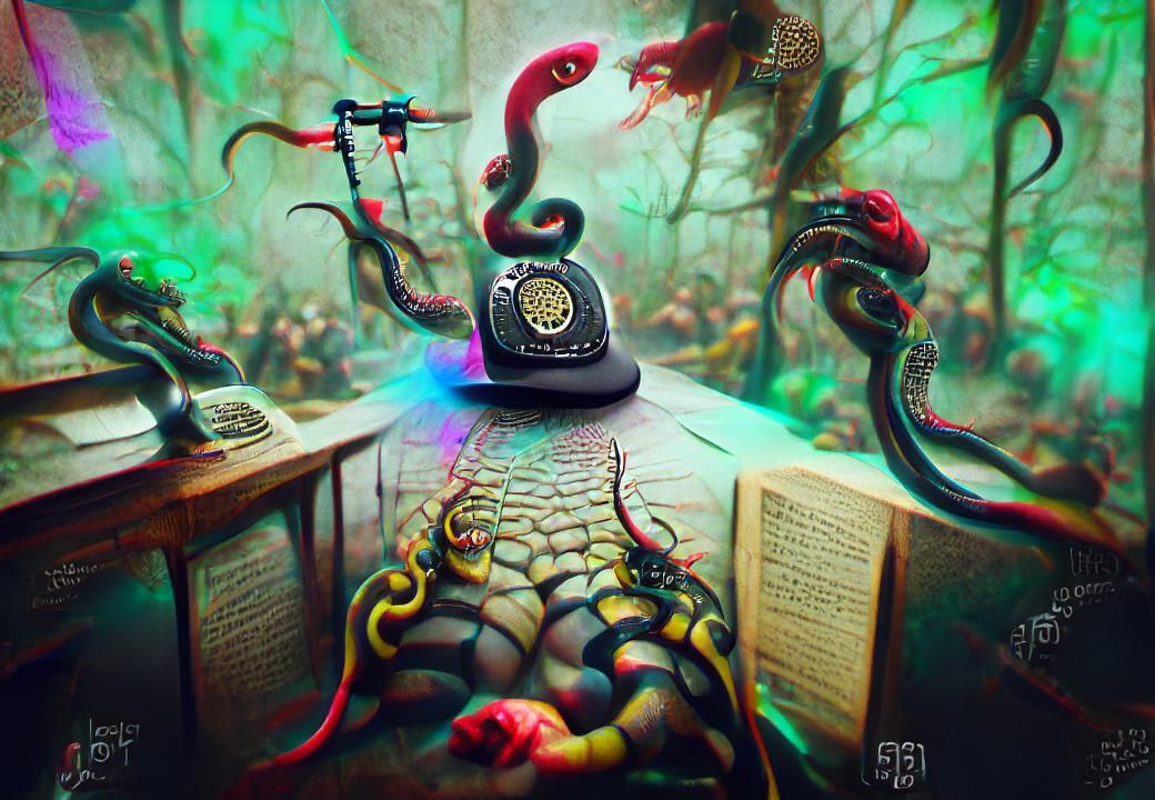 Surreal Devil Snake Phone in Lovecraftian Horror Style