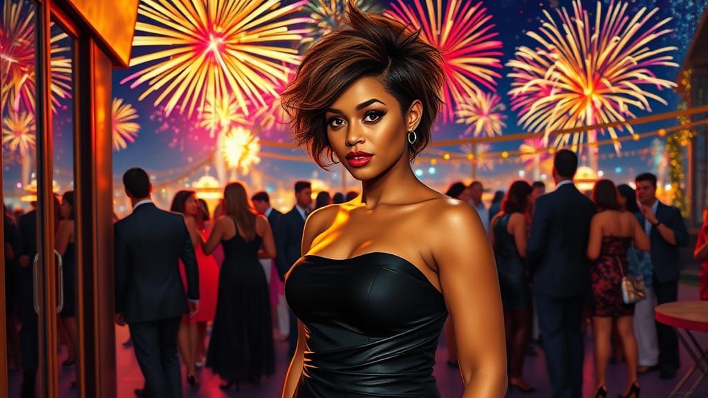 Stunning African-American Woman Celebrates New Year Amidst V...