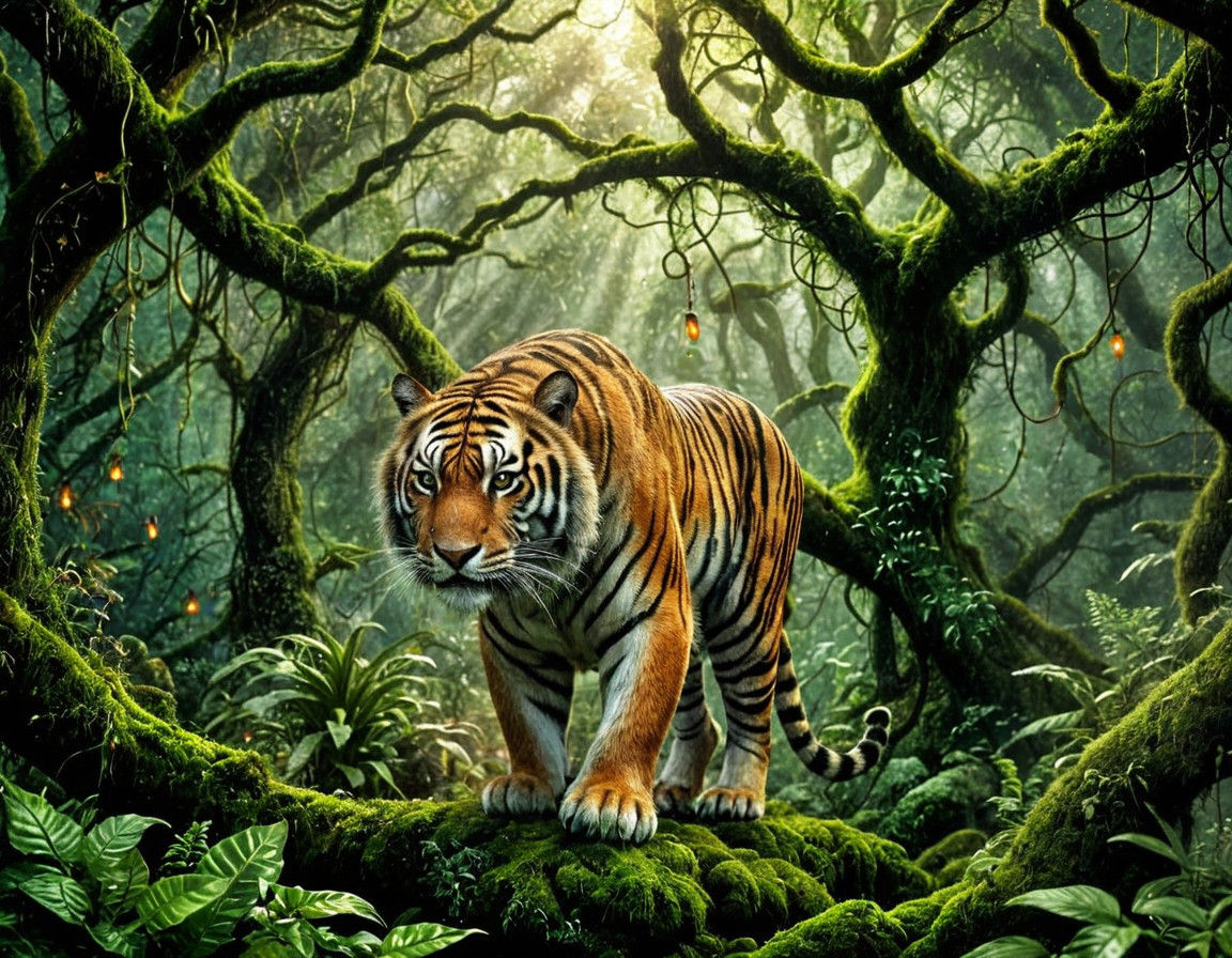 Majestic Moss-Covered Tiger in Fantasy Jungle