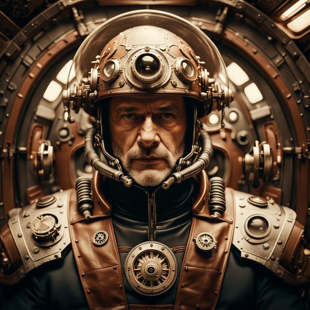 Steampunk Spaceship Captain in Sepia Tone