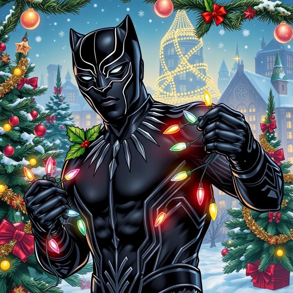 Black Panther Celebrates Christmas in Comic Book Style