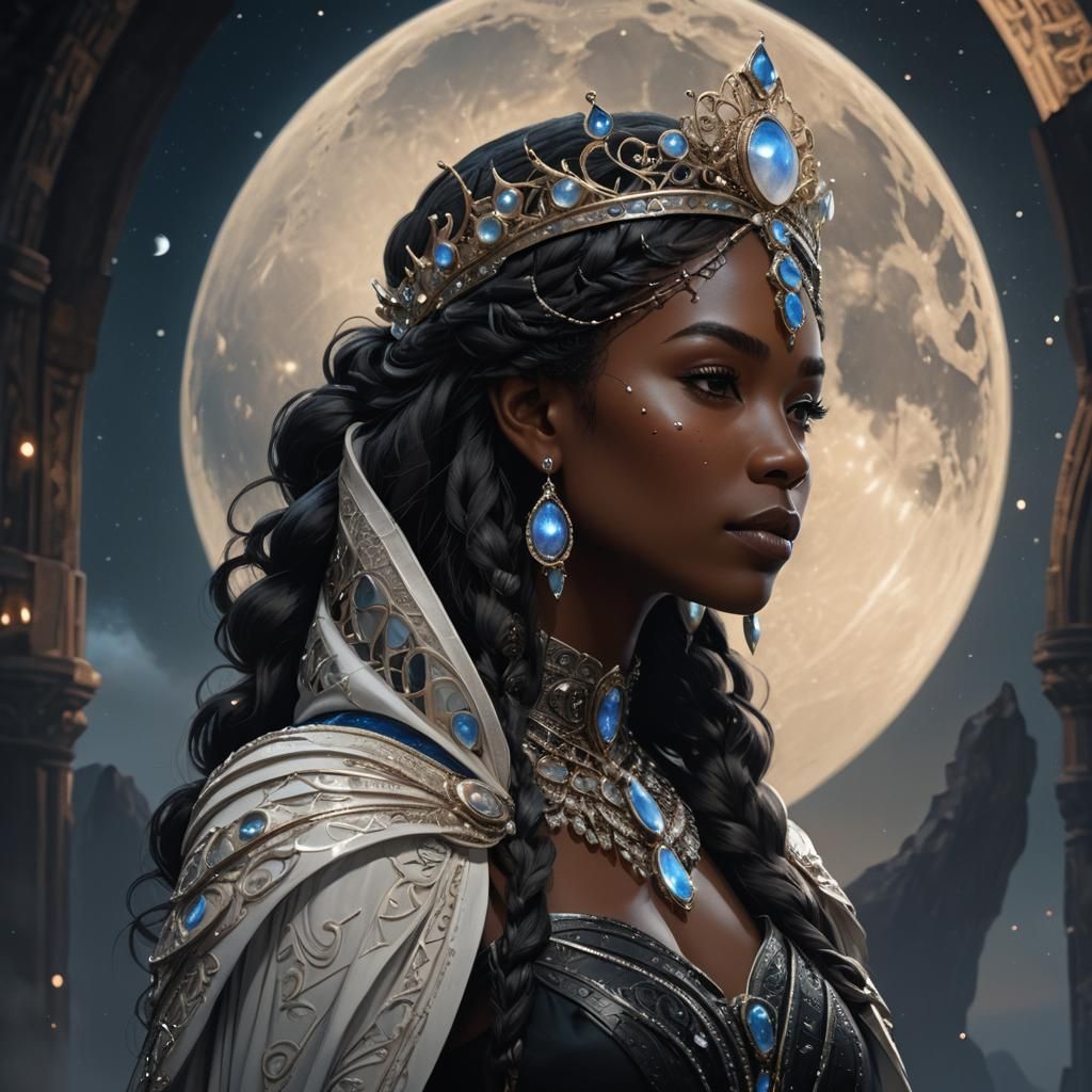 Lunar Goddess with Moonstone Tiara, Digital Art