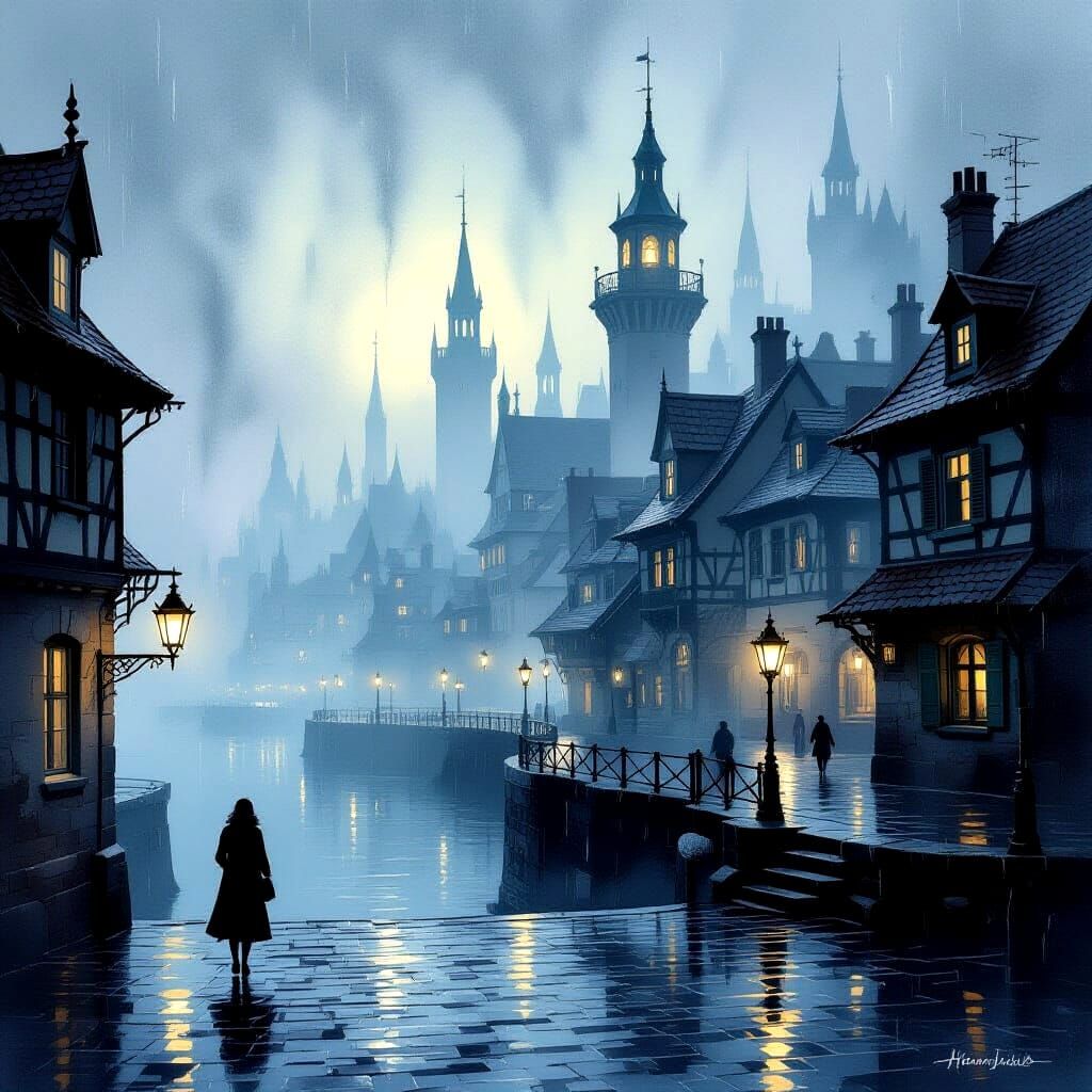 A Mist-Shrouded Waterfront