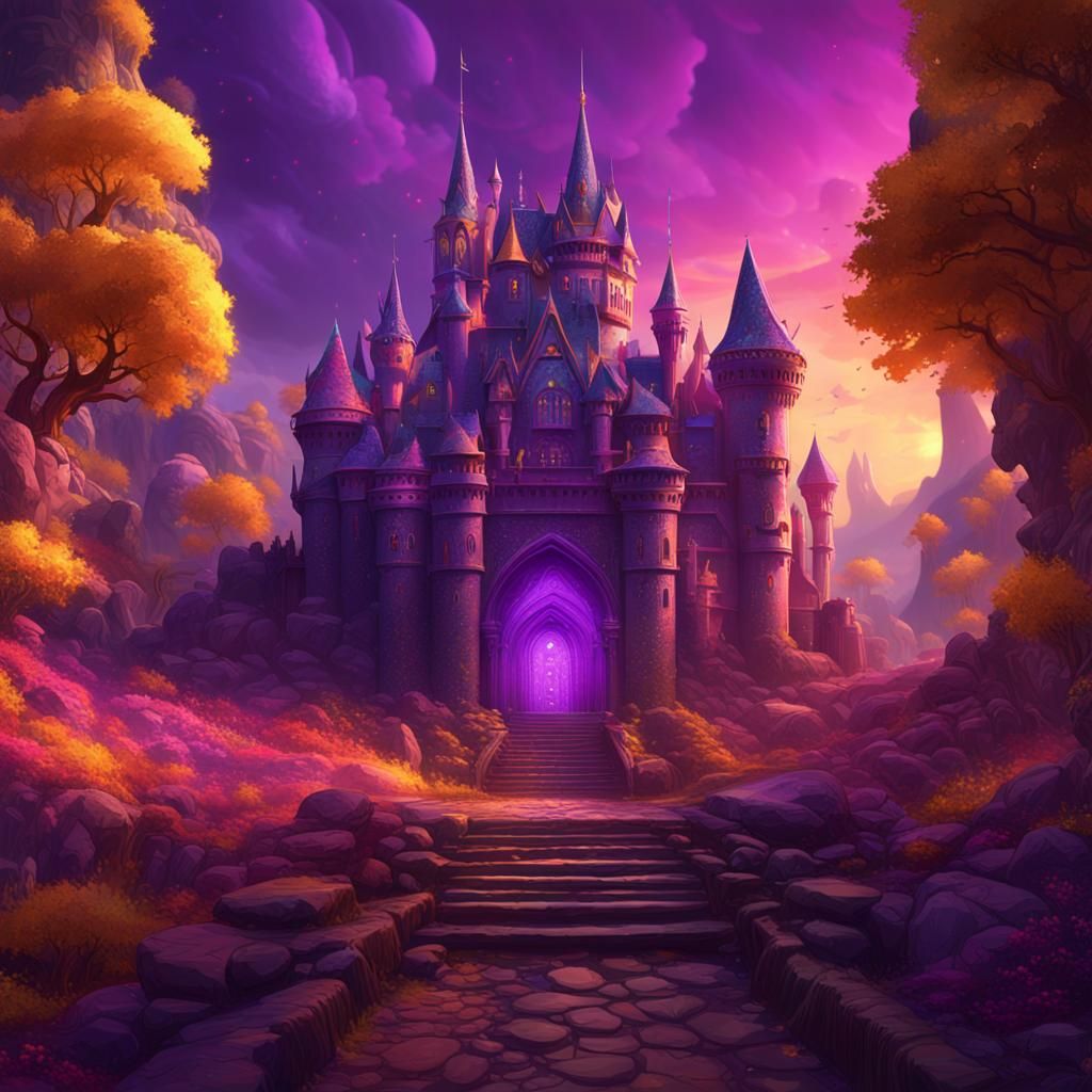 Psychedelic Fantasy Castle in Dark Fantasy Style