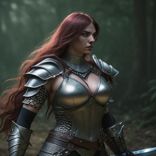 Female Warrior with Sword in Frank Miller Style