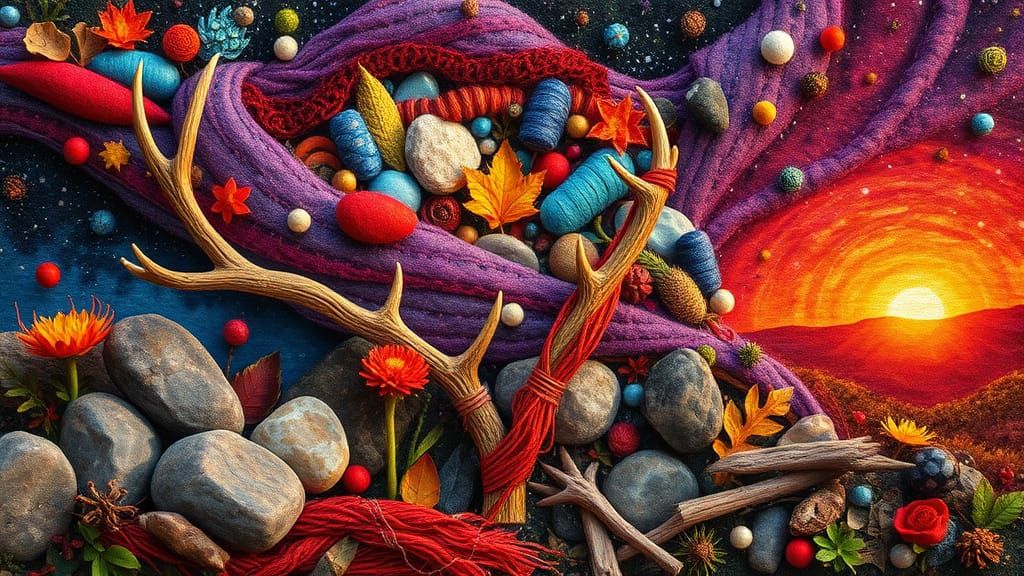 Big Bang Galaxy in Sunset Glow, Textile Art