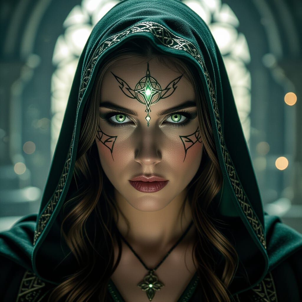 Beautiful Female Wizard With Glowing Eyes in Cinematic Style