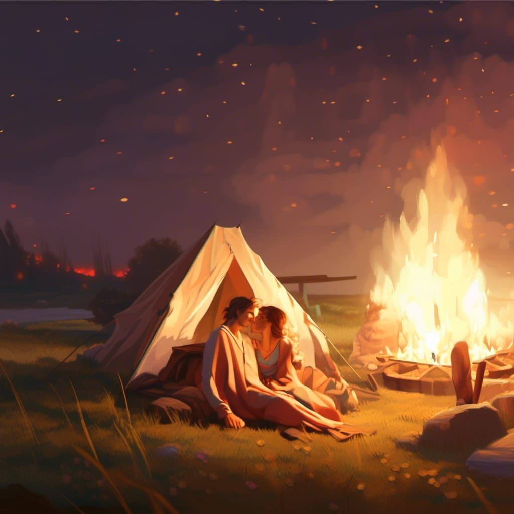 Campfire Cuddle: 90s Romance in Hyperdetailed Concept Art