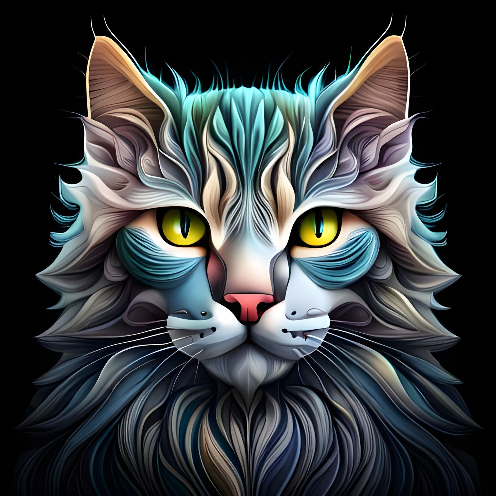 Detailed Cat Portrait with Yin Yang Elements