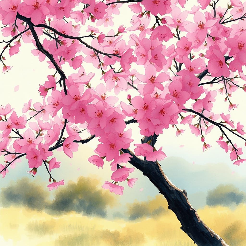 Whimsical Cherry Blossoms in Dreamlike Watercolor