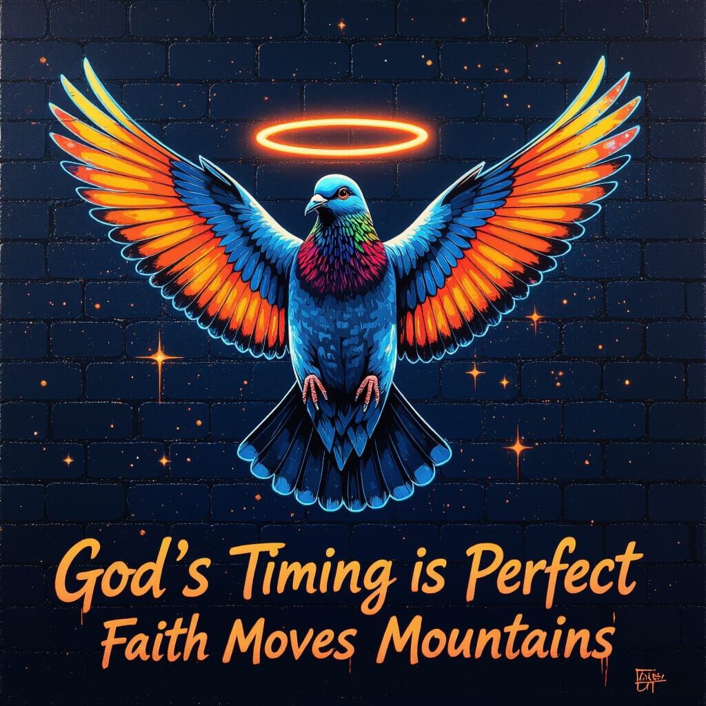 Pigeon with Spray-Painted Wings in Urban Graffiti Style