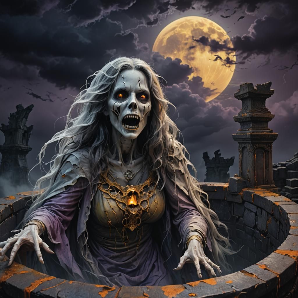 Eerie Ghost Emerges from Well in Dark Fantasy Art