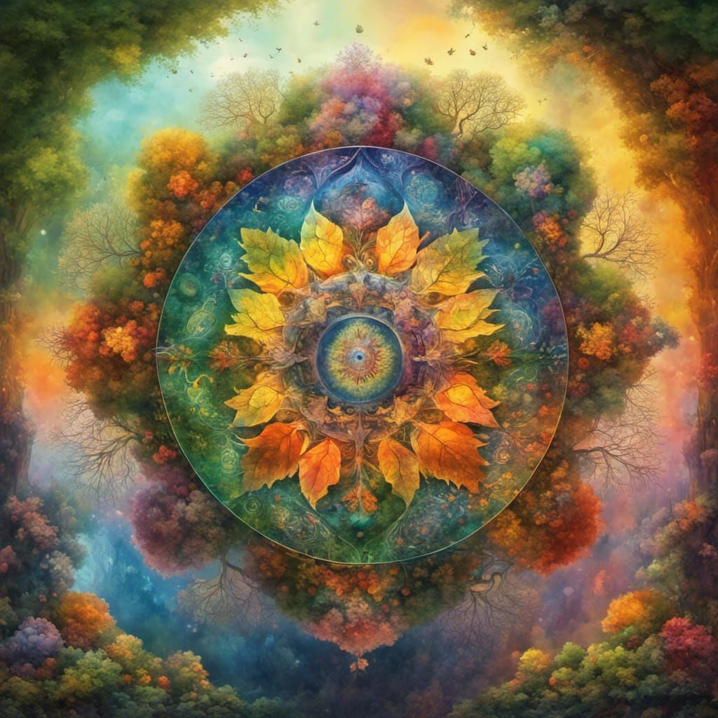 Seasonal Mandala: A Colorful Symmetrical Fantasy