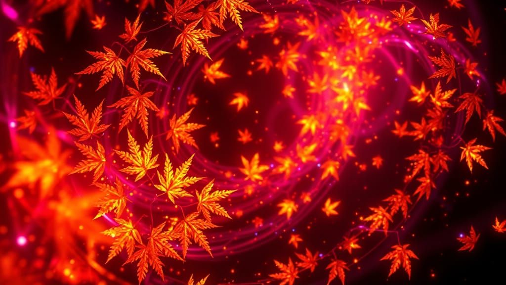 Stained Glass Maple Leaves in Bioluminescent Tornado